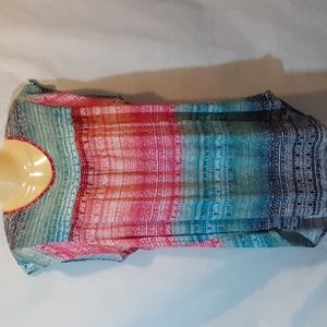Ruff Hewn Womens 1X Tunic Colorful Print Rayon Knit Top Plus Size Rainbow Boho